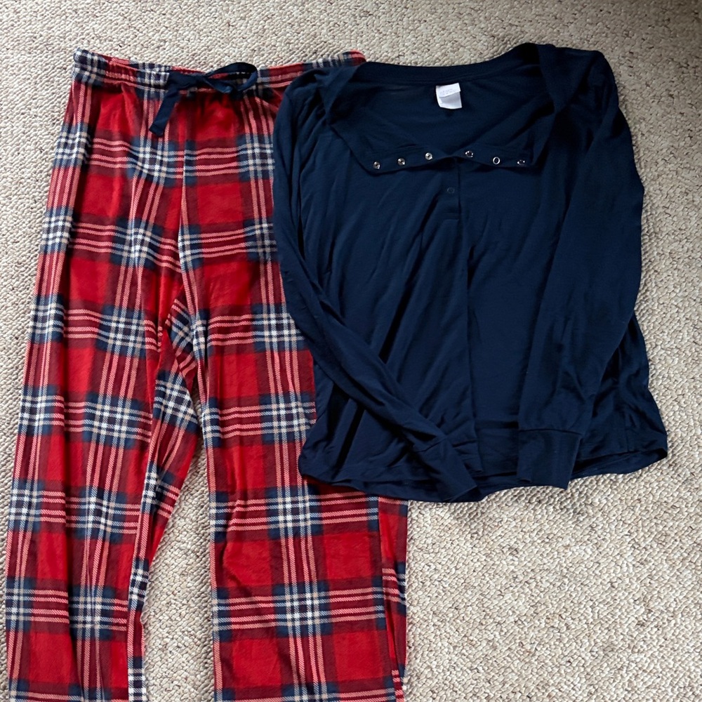 Plaid Red and Navy Pajama Set
